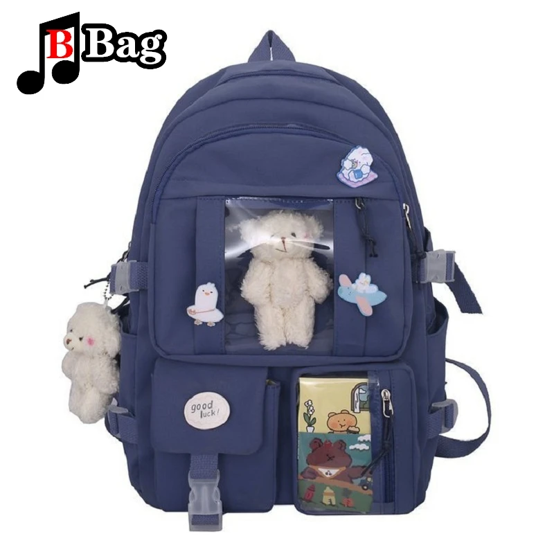 Japanese girl Women  version cute bear Pendants transparent student backpack bag personality DIY Portable Travel Ita bag