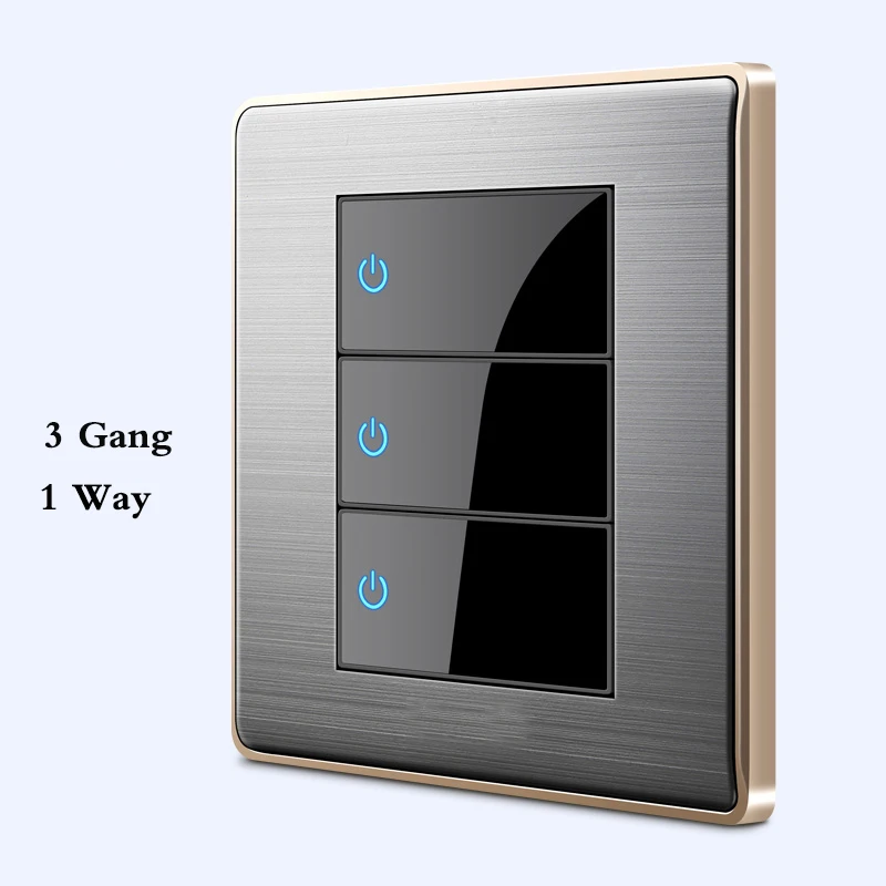 1 2 3 4 Gang 1 Way 2 Way LED Random Click Switch Mirror Acrylic Household Stainless Steel Brushed Panel Light Switch EU Socket