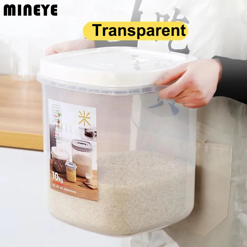 Transparent Rice Bucket, Insect-proof, Moisture-Proof, Sealed Flour Storage Containers, Kitchen Grains, Pet Dog Food Storage Box