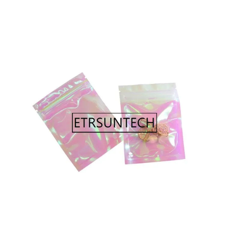 2000pcs  Iridescent Bags Pouches Cosmetic Plastic Laser Iridescent Bags Holographic Makeup Bags Hologram Zipper Bags