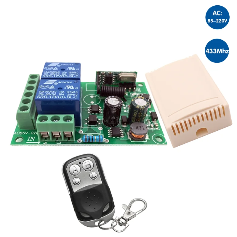 2-Kanal 433 MHz Funkfernbedienungsschalter – 85–256 V AC, Relaismodul Für Garagentor, Vorhang, Licht