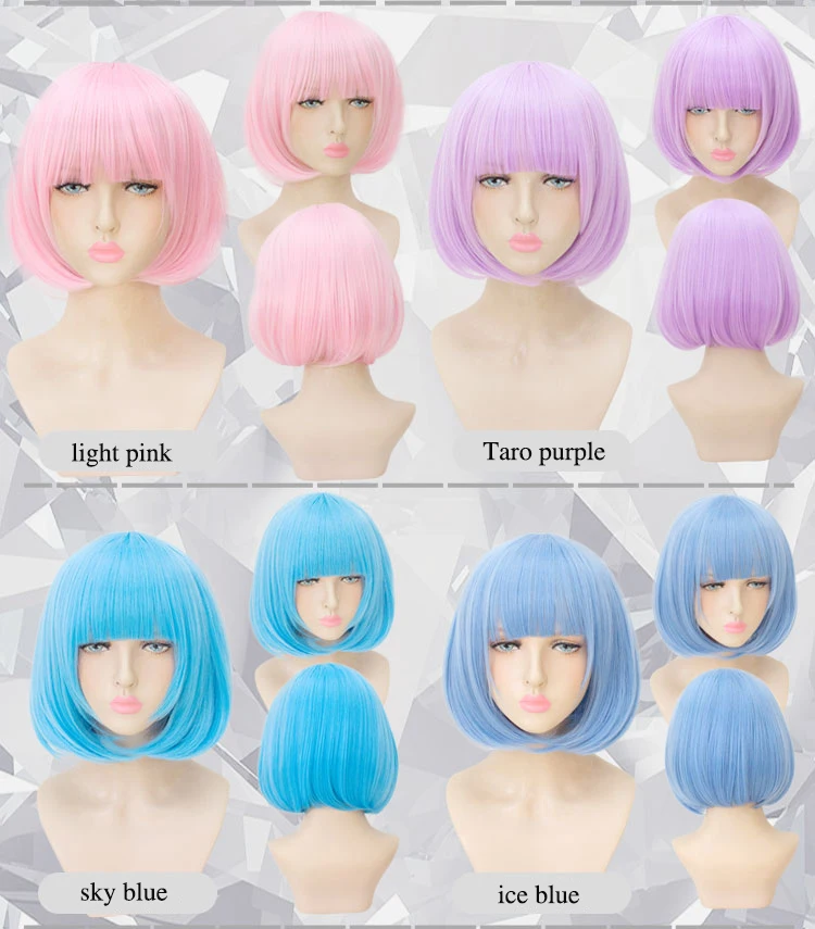 MUMUPI Short Wig  Bob Synthetic With Bangs For Black Women Blonde Pink Red Black Natural Hair Bob Wig Cosplay Lolita