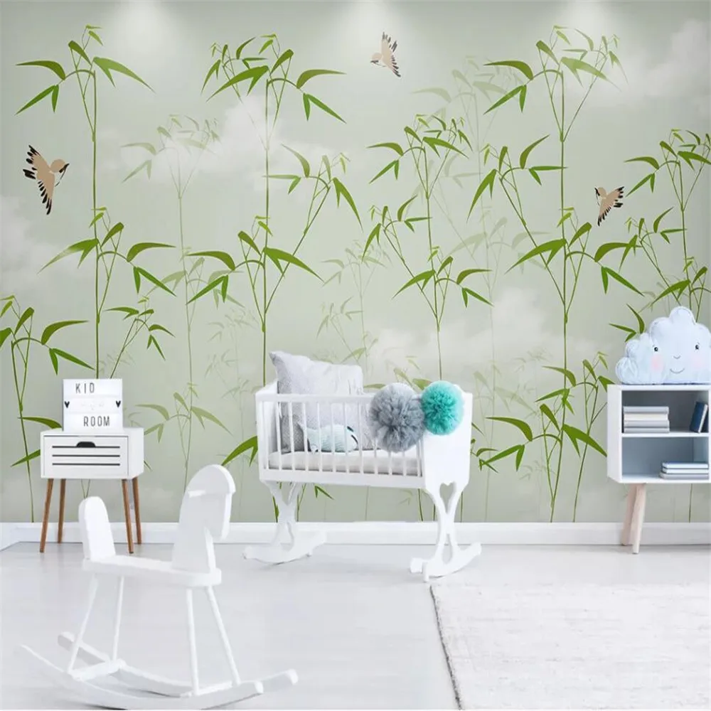 

Milofi custom 3D wallpaper mural bamboo flowers and birds ink bamboo hand-painted background wall for living room bedroom decora