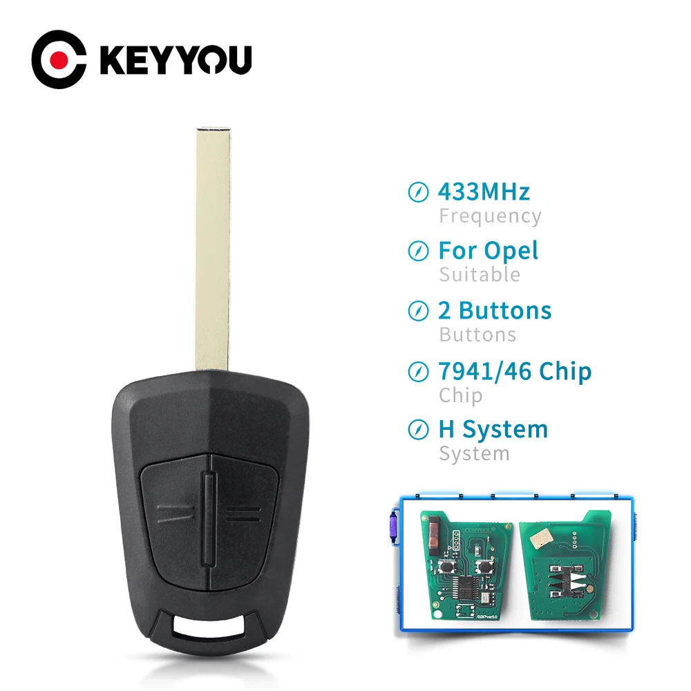 KEYYOU For Opel Vauxhall Astra H 2004-2009 Zafira B 2005-2013 2 Buttons H System Remote Key 433MHz 2 Buttons