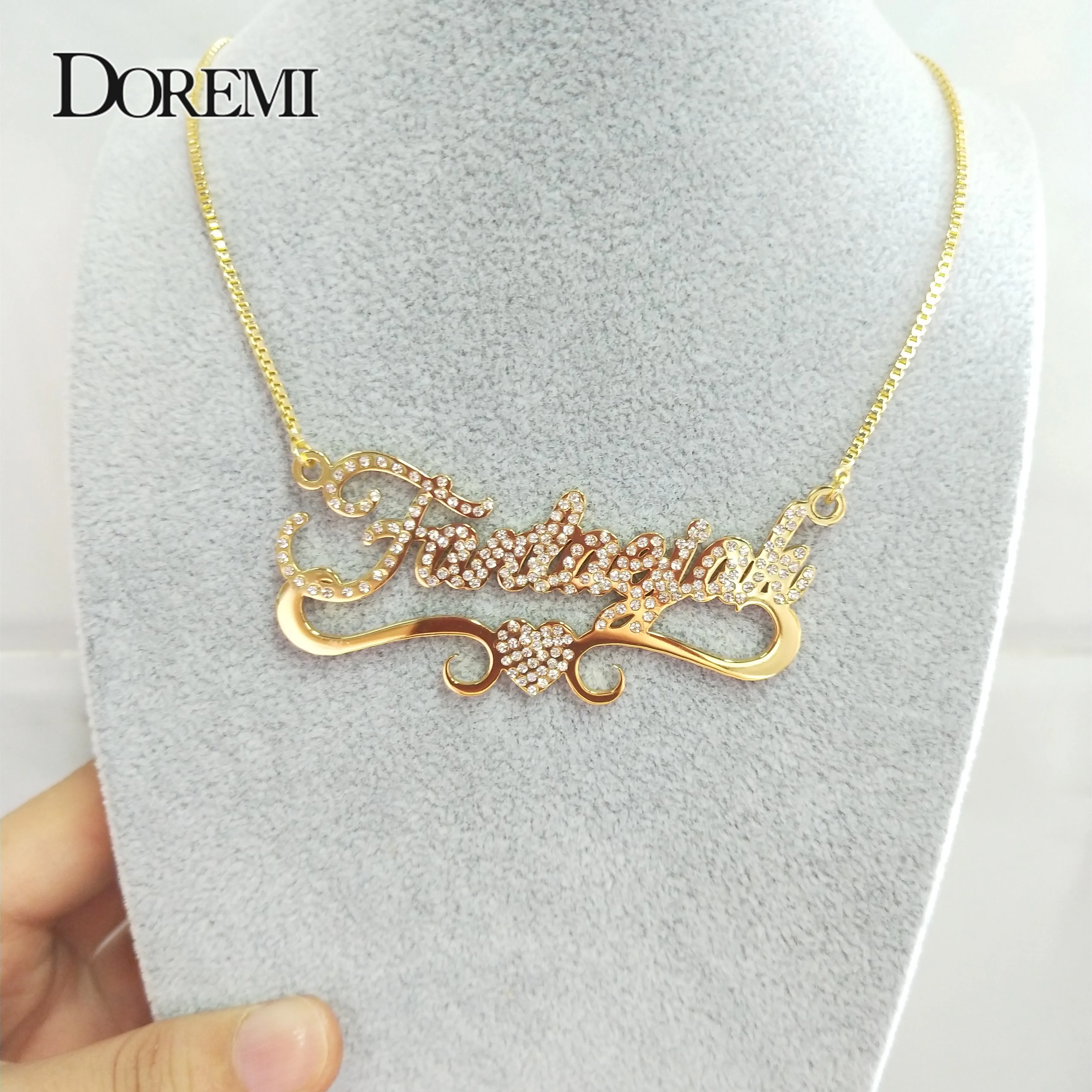 DOREMI Stainless Steel Personalized Name Necklace Heart Letter Necklaces Custom Name Necklace for Women Box chain,Custom Chain