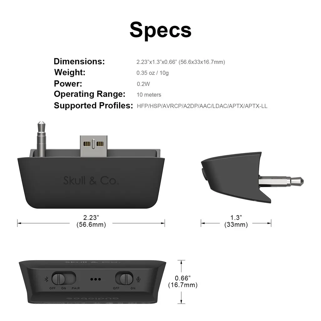 Skull & Co. AudioBox Bluetooth 5.0 Compatible Audio Transmitter APTX LL Adapter for Xbox Series X/S Xbox One Elite 2 Controller