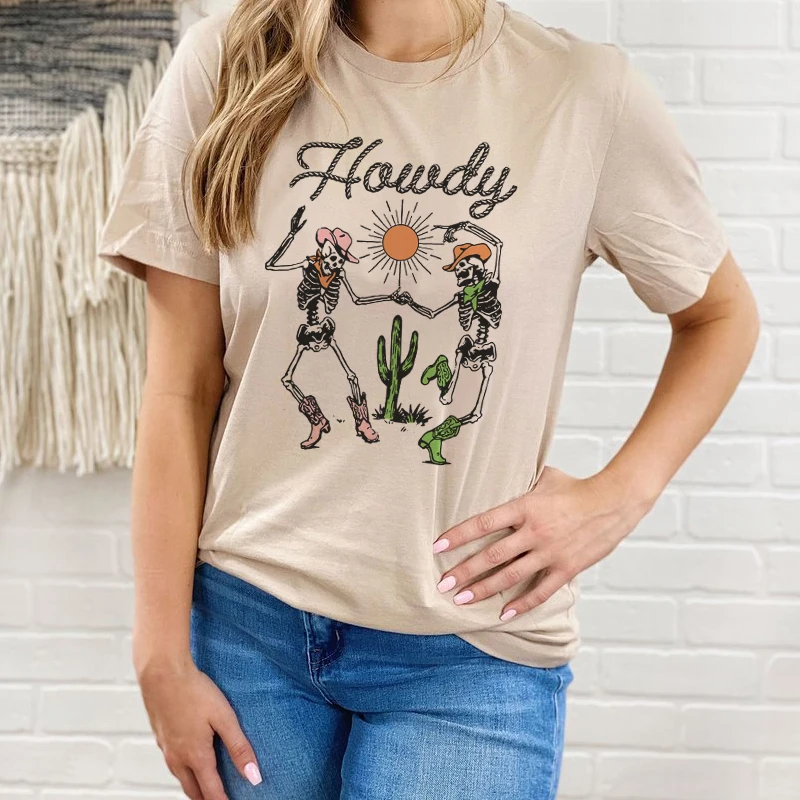 

Skeleton Howdy Women T Shirt Harajuku Tumblr Cute Oversized T-Shirt Female Grunge Aesthetic Graphic Tee Tops