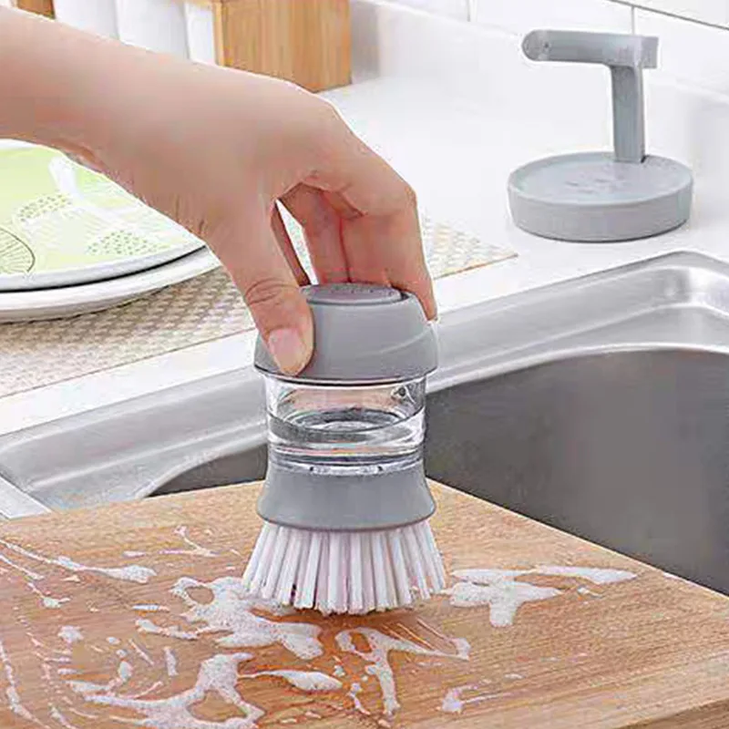 Kitchen Cleaning Brush With Detergent Storage Box Household Tableware Dishes Pan Degreasing and Descaling Cleaning Brush