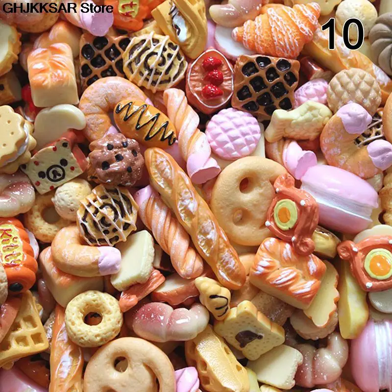 Casa de muñecas en miniatura para niños, Mini Candy rosquilla, pan, Escala de comida, accesorios Kawaii, manualidad casera pastel de decoración, juguetes de cocina, 10 Uds.