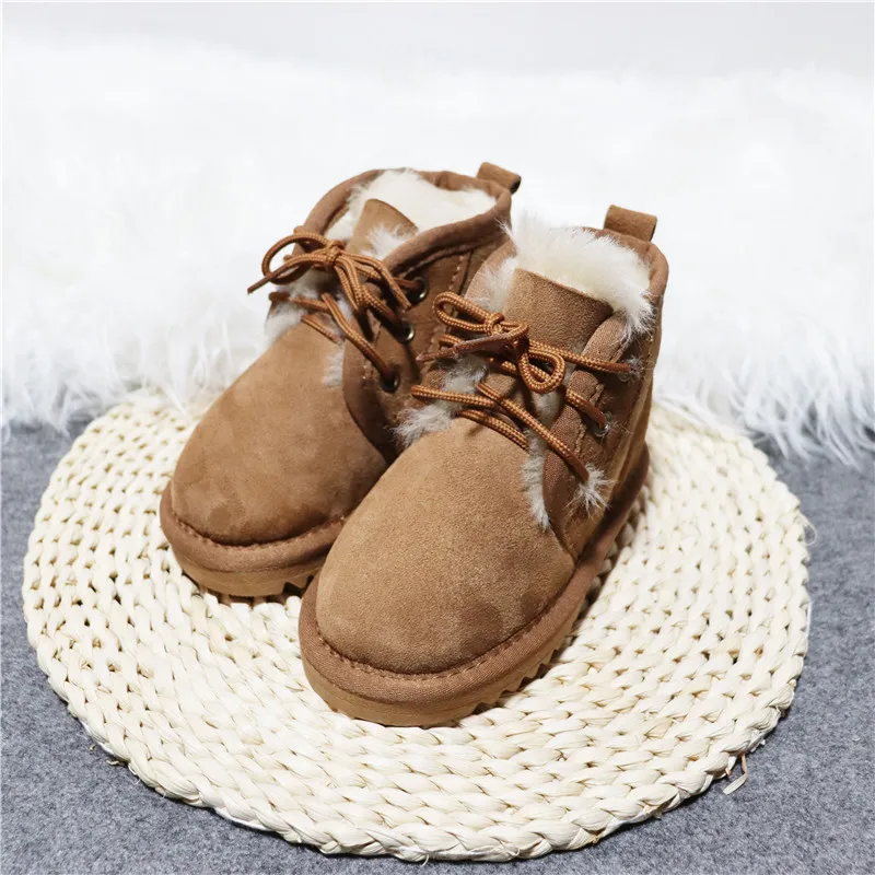 2022 New Style Genuine Sheepskin Leather Kids Snow Boots 100% Natural Fur Ankle Snow Boots Warm Wool Boys Girls Winter Boots