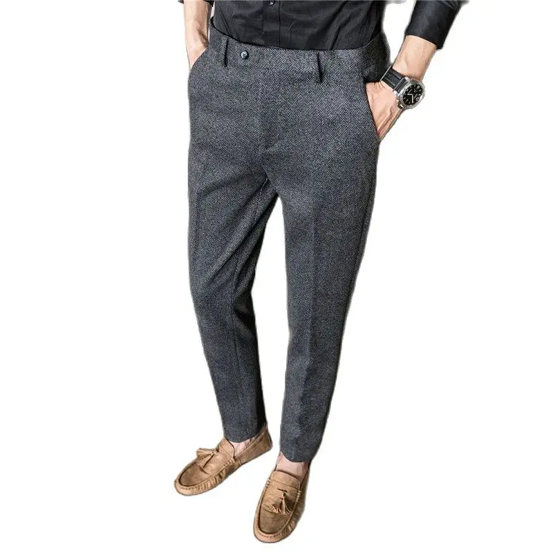 Winter Gray Men Suit Trousers Business Casual Pants Men Fashion Slim Mens Pants Size Pantalones Hombre Spring Autumn Man Slacks