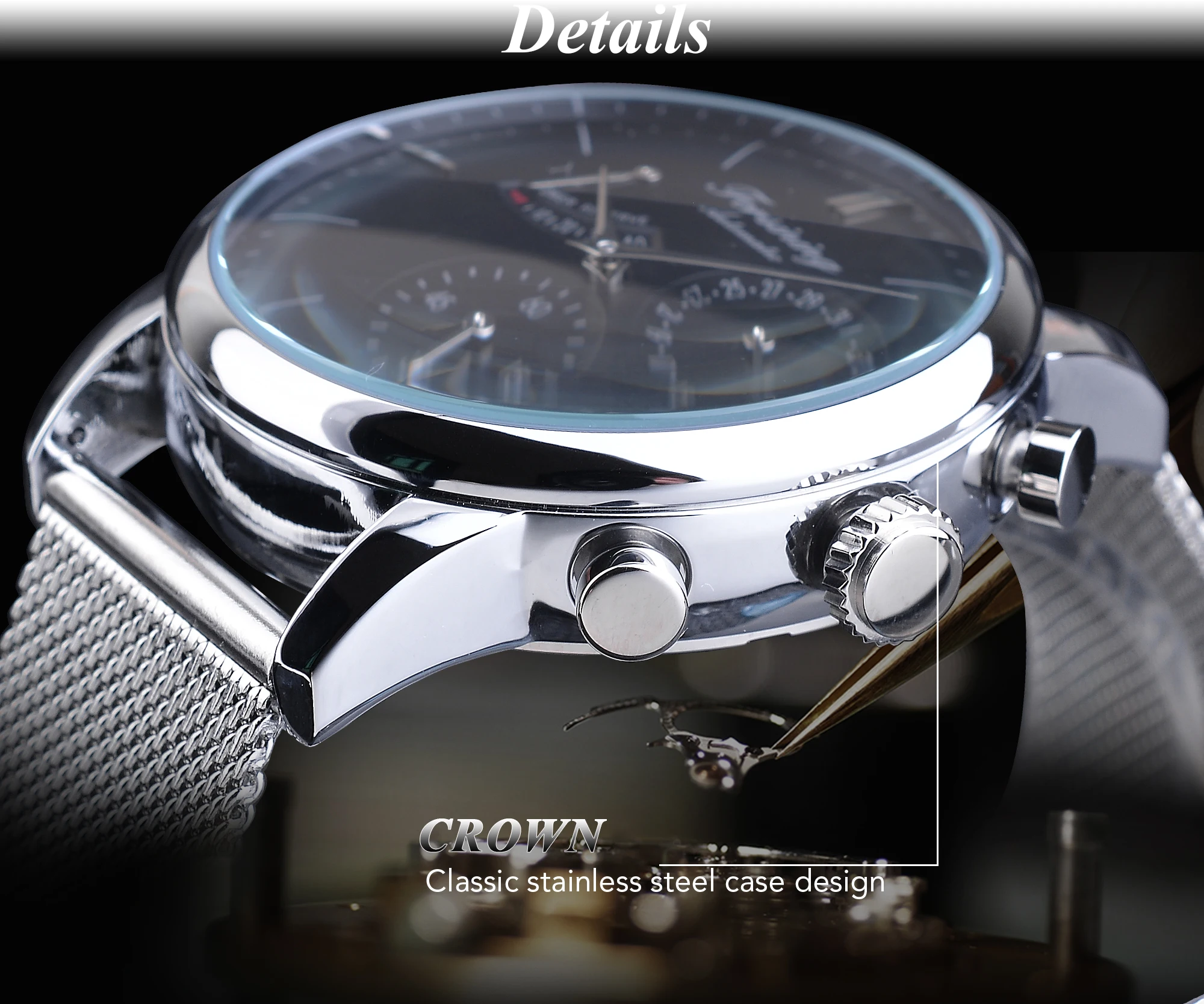 Forsining 2021 Business Fashion Date Design Silver Steel Power Reserve Mens Mechanical Automatic Wrist Watches Top Brand Luxury