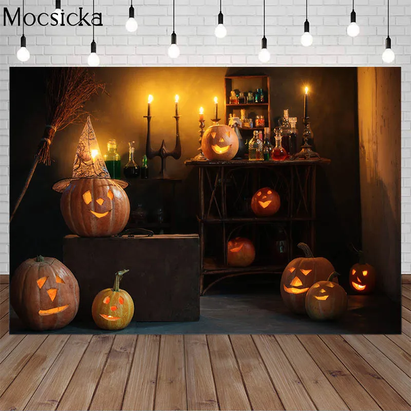 

Halloween Backdrop Pumpkin Lantern Chemical Liquid Laboratory Child Birthday Cake Smash Photography Background Photo Studio