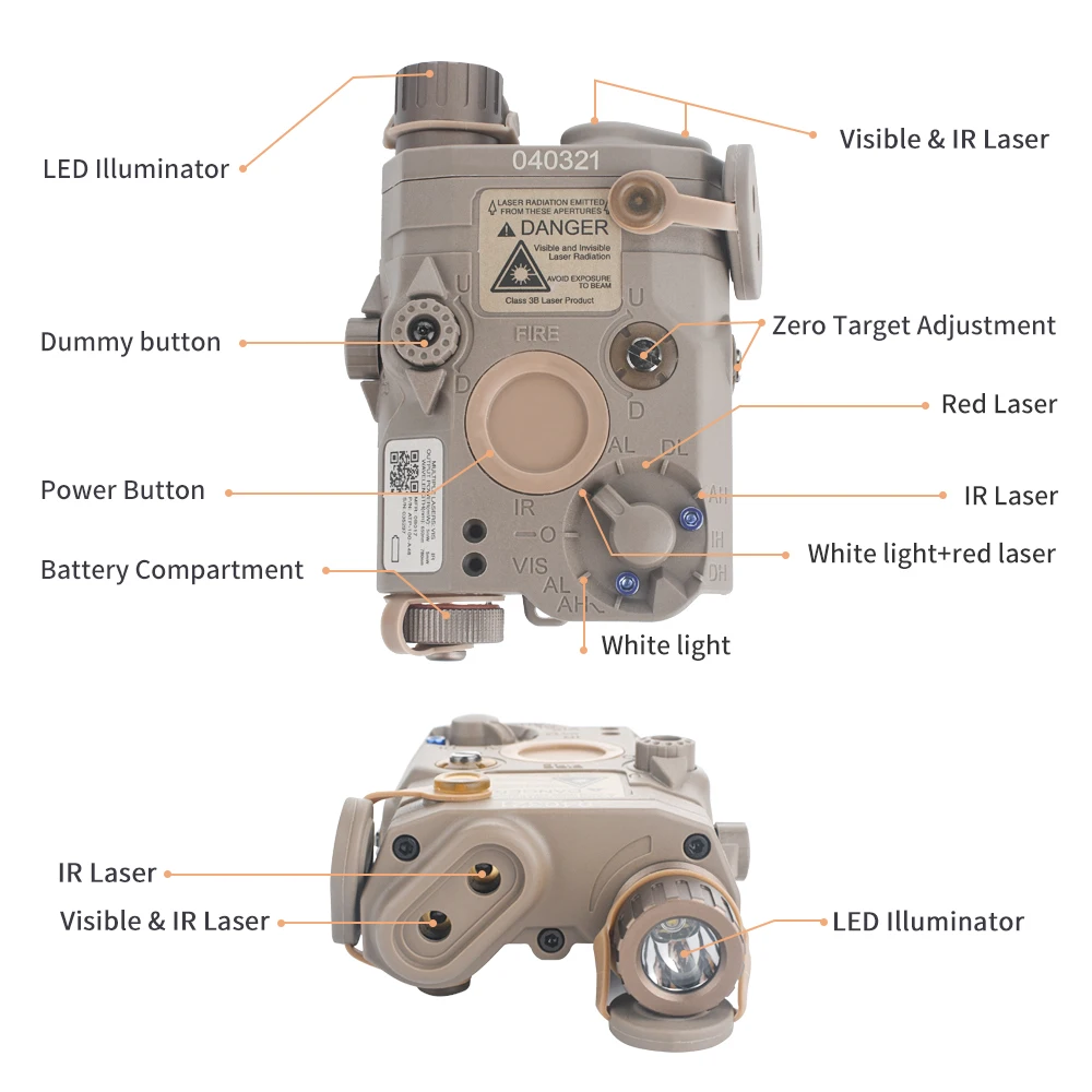 WADSN Airsoft พจนานุกรม-5 PEQ15สีแดงเลเซอร์ตัวชี้ IR LA5C PEQ 15 200Lumens แสงสีขาวอาวุธไฟฉายสำหรับลูกเสือ Light