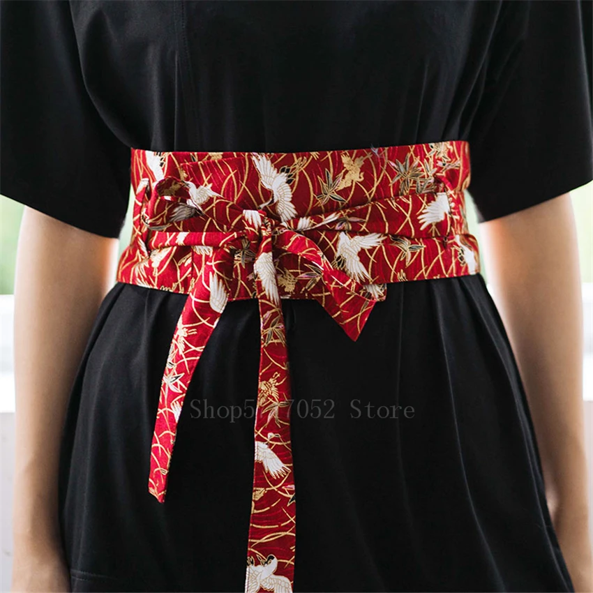 Japanese Woman Kimono Belt Original Harajuku Kanagawa Floral Printed Cummerbunds Oriental Retro Yukata Waistband 17Colors