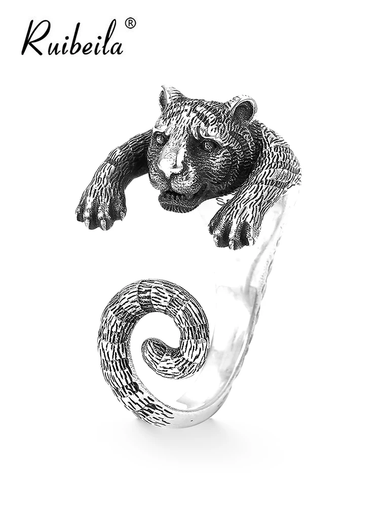 

Ruibeila zodiaque tigre tigre ouvert bague hommes et femmes s925 argent national vent rétro tigre année nouvelle bague