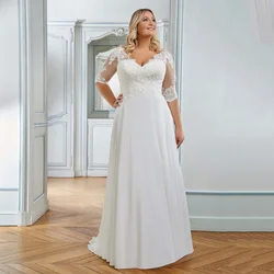 Vintage Plus Size Wedding Dress Customized Half Sleeves V Neck Lace Boho Bridal Gown Sweep Train Vestido De Noiva Bride Dresses