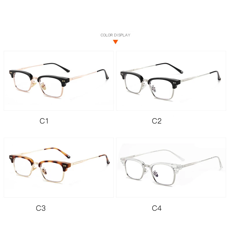 Anti Blue Ray Half Rim Square Myopia Glasses Finished Metal Rice Nail Frame Student Prescription Spectacles 0 -0.5 -0.75 To -6.0