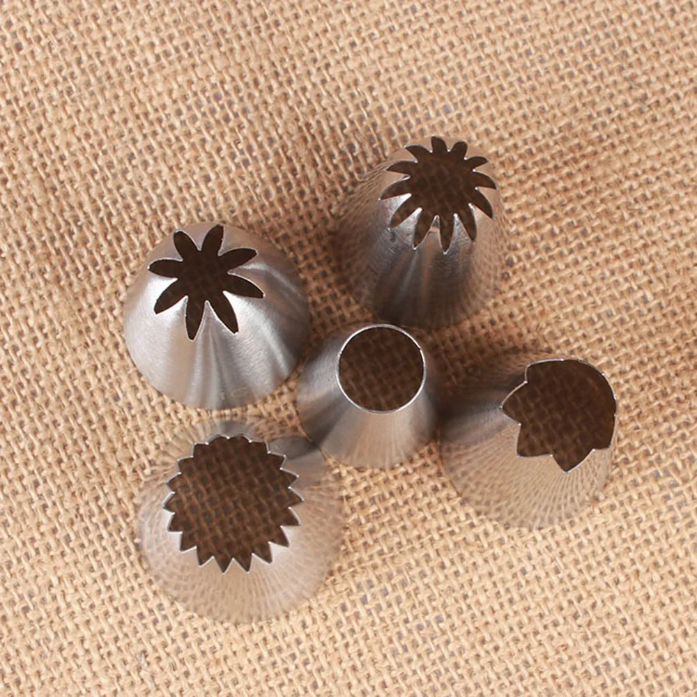 5pcs/set Large Metal Cake Cream Decoration Tips Pastry Tools Stainless Steel Piping Icing Nozzles Cupcake Head Dessert Decorator