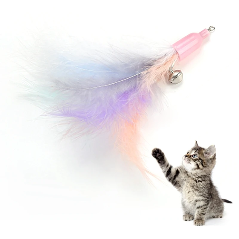 Interactive Cat Wand Toy Refill Cat Teaser Pet Stick Toy Attachment Colorful Fake Feather Replacement Toy For Cat Pet Supplies