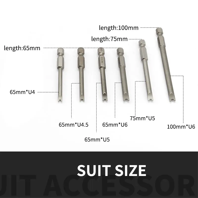 6Pcs U-Type 65 75 100mm Security Bit Set Tamper Proof Screwdriver Drill Bit Screw Driver Bits Hex Shank Magnetic U Shaped