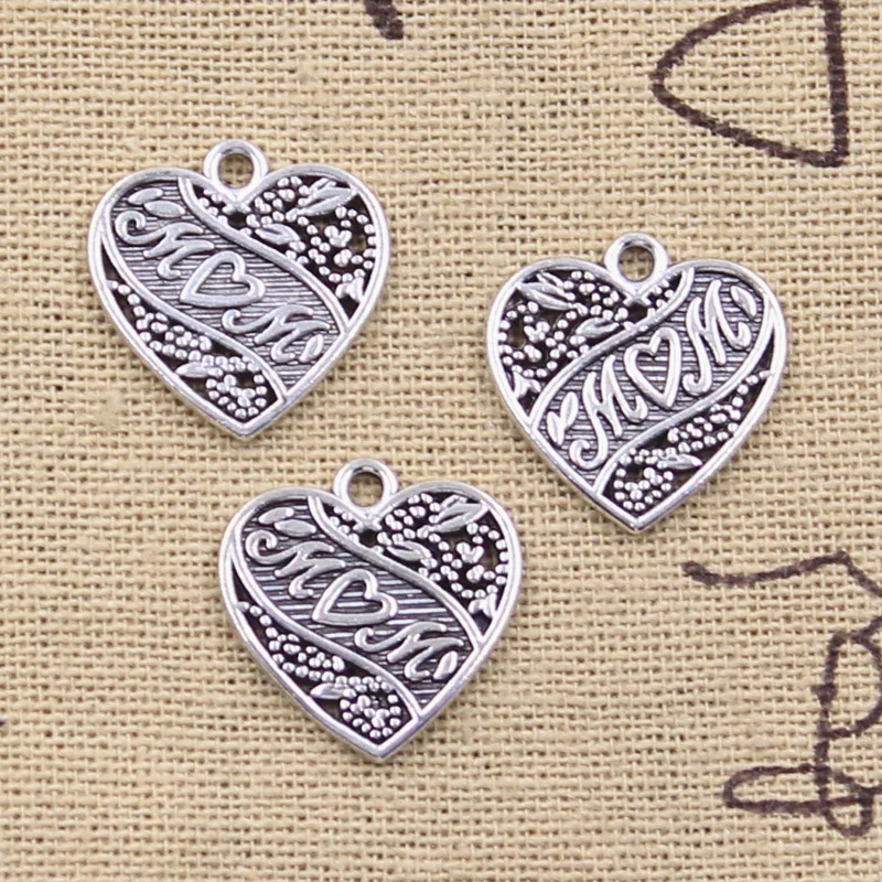 15pcs Charms Heart Mom 18x18mm Antique Silver Color Pendants Making DIY Handmade Tibetan Finding Jewelry