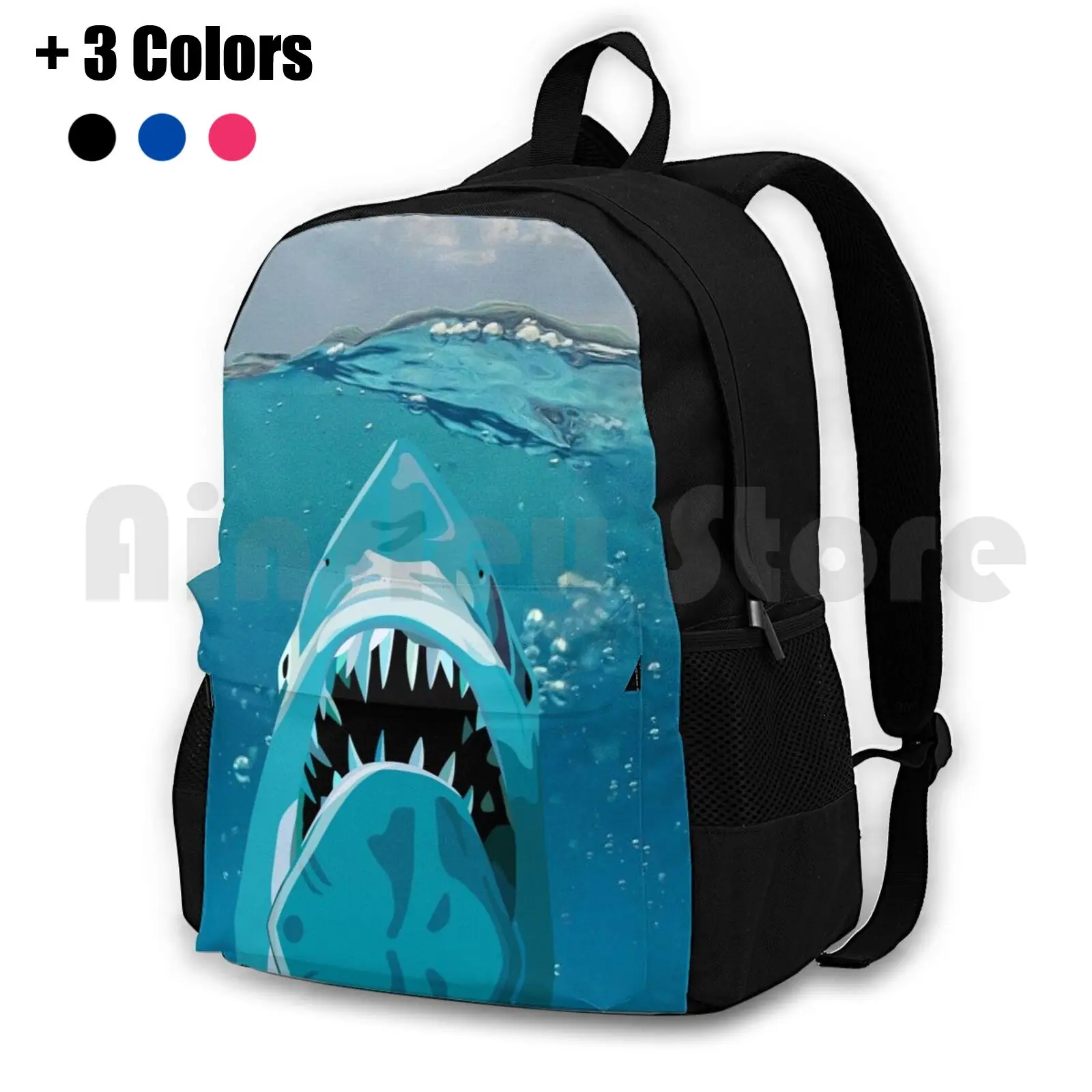 Shark Attack-Ocean Background Outdoor Hiking Backpack Riding Climbing Sports Bag Shark Shark Attack Ocean Ocean Life Ocean