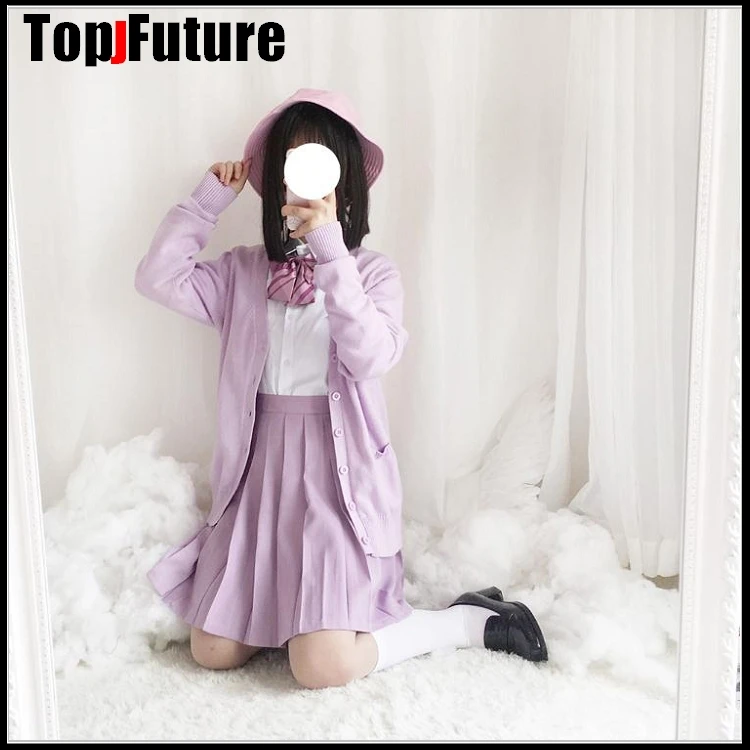 PURPLE Spring Cosplay School Uniform Sweater For Girls Women Long Sleeve Knitted Japanese Sailor Uniform Cardigans SAILOR SUIT