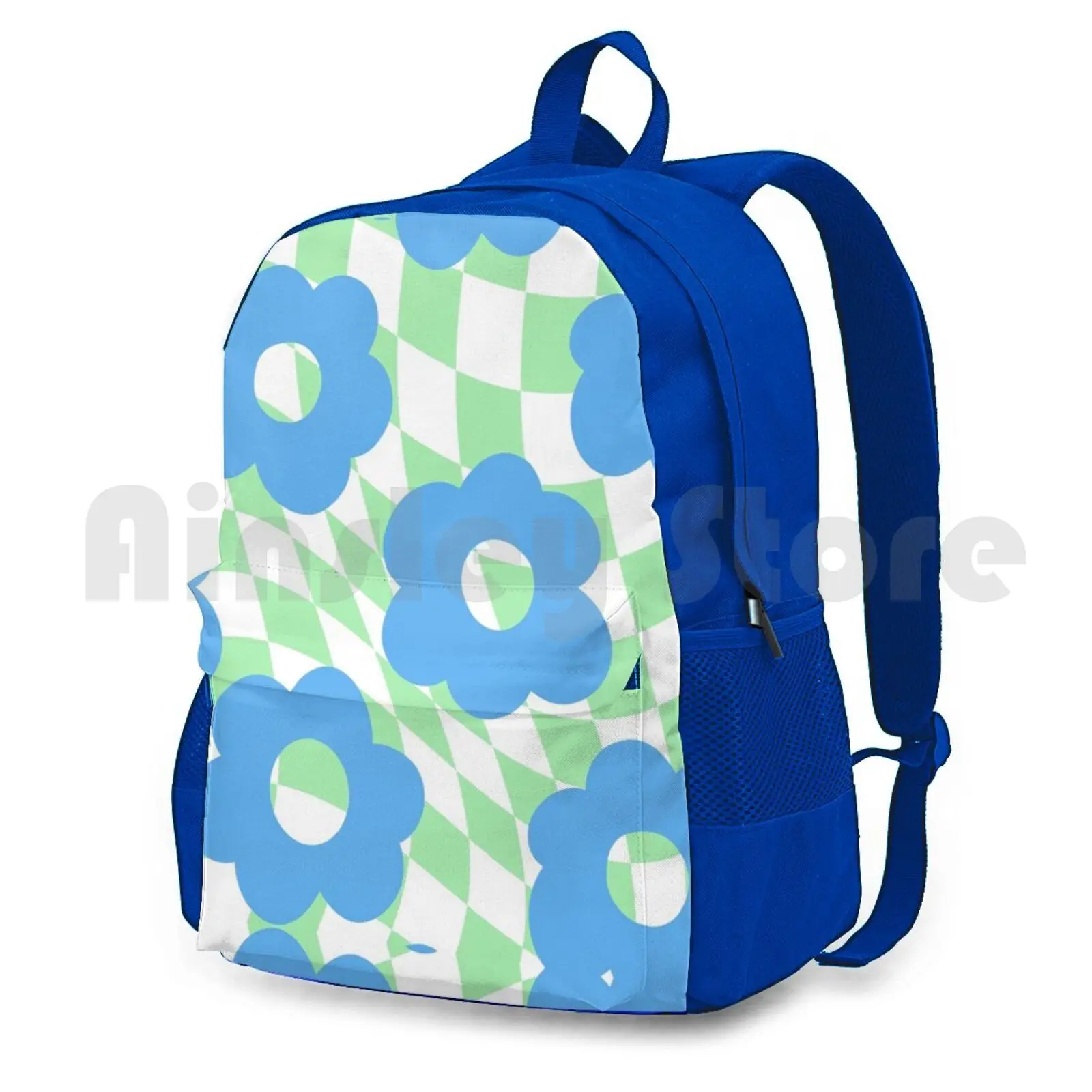 Checkered Floral Outdoor Hiking Backpack Riding Climbing Sports Bag Checker Check Twist Liquid Flower Floral Flowers Pattern