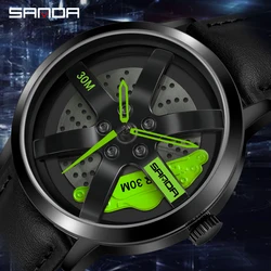 SANDA Real 3D Model Spinning Car Wheel Hub Watch Luxury Fashion Move Waterproof Super Car Rim Watches For Men Orologio da uomo