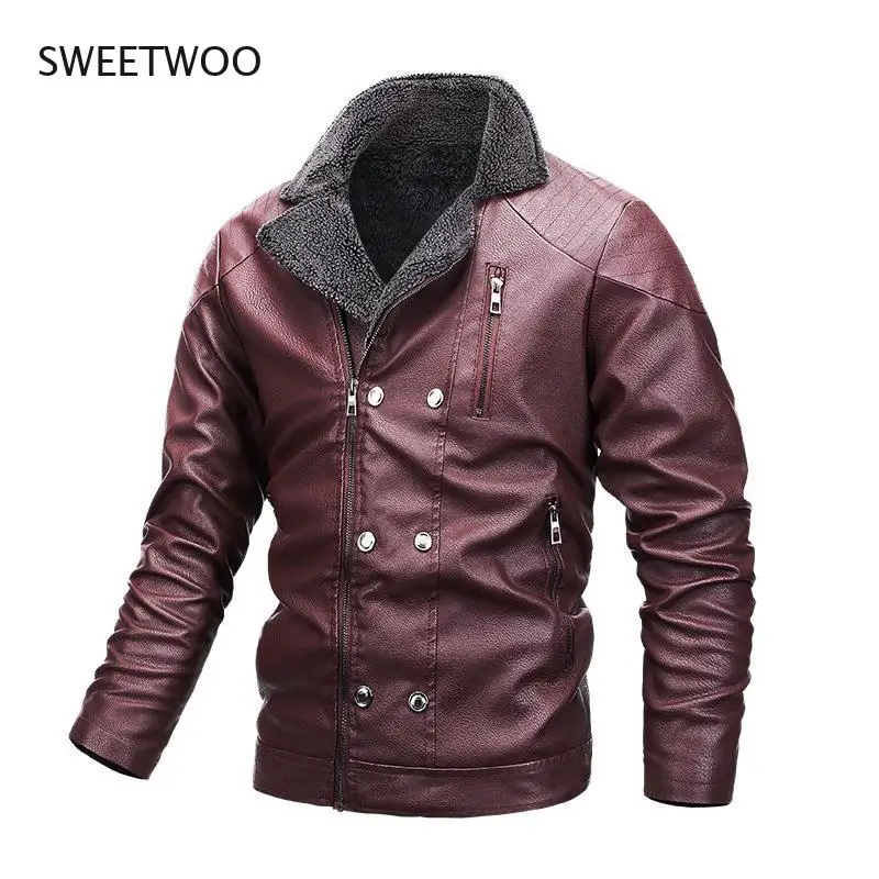 New Men Leather Jacket Fleece Coat Winter Male Casual Thicken Motorcycle PU Jacket Warm Suede Leather Coat Bussiness Clothing