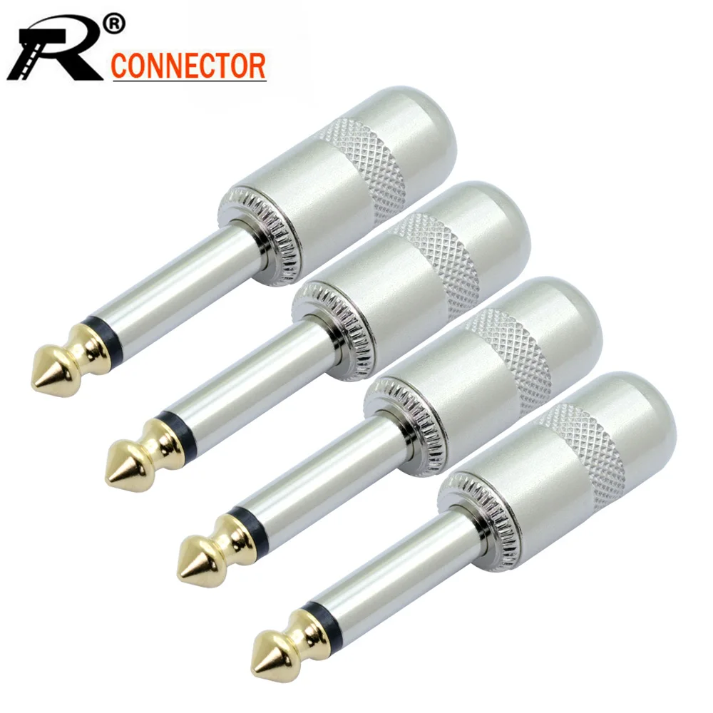 2PCS 1/4 Inch Male Plug 6.35mm Jack Mono/Stereo Connector Gold Plated Guitar Effects Pedal Microphone Plug Connector