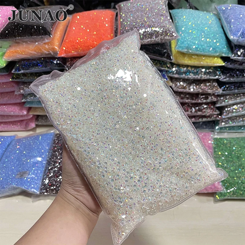 JUNAO Wholesale 2mm 3mm 4mm 5mm 6mm Jelly Rose AB Resin Rhinestone Flatback DIY Stones in Bulk Non Hot Fix Nail Strass Crystal