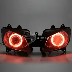 ヤマハyzfr2000-2001カスタム用モーターサイクルヘッドライトプロジェクターhidヘッドライトアセンブリレッドエンジェルアイズ