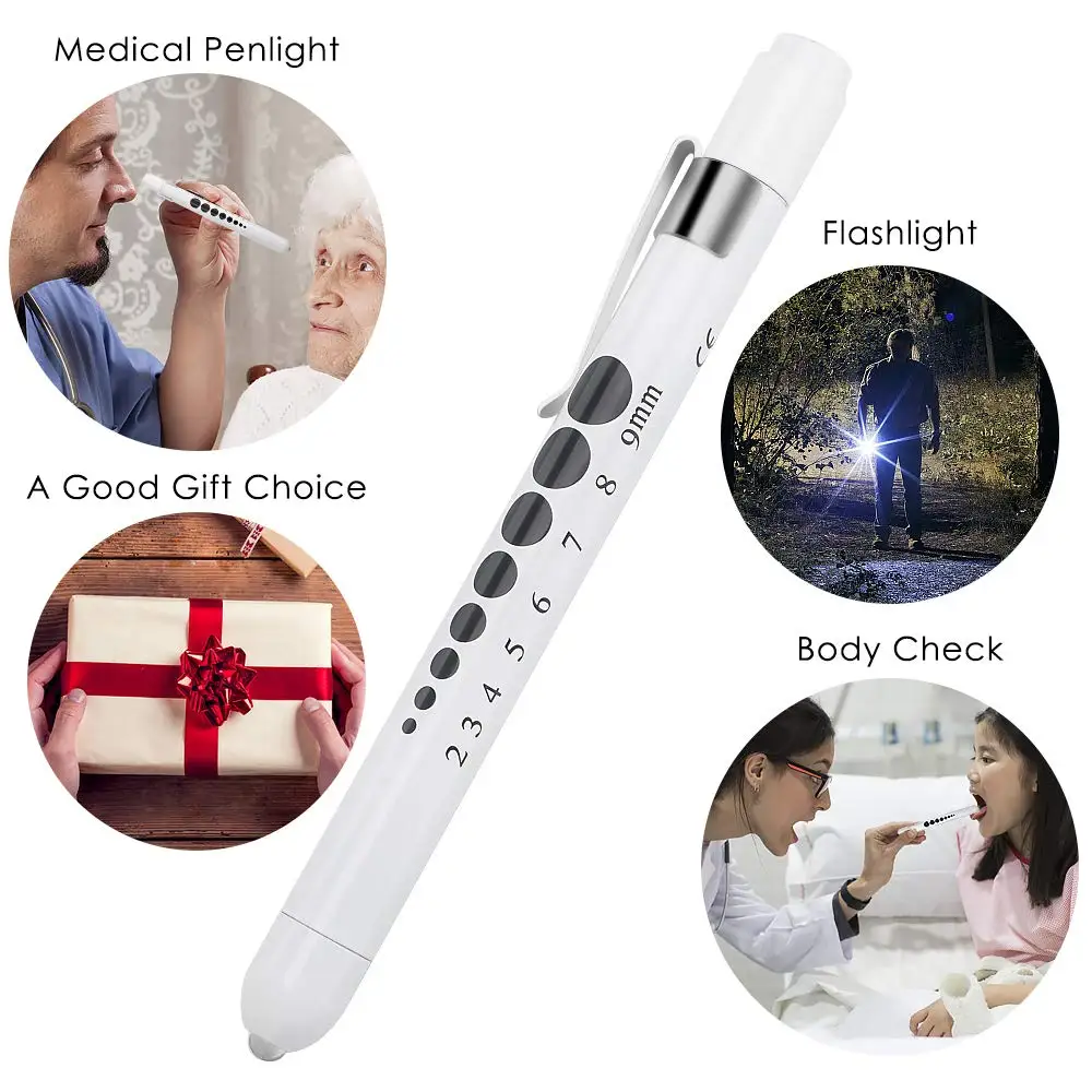 Portátil led lanterna reutilizável médica caneta de primeiros socorros luz da tocha lâmpada com medidor da pupila medição médica enfermeira