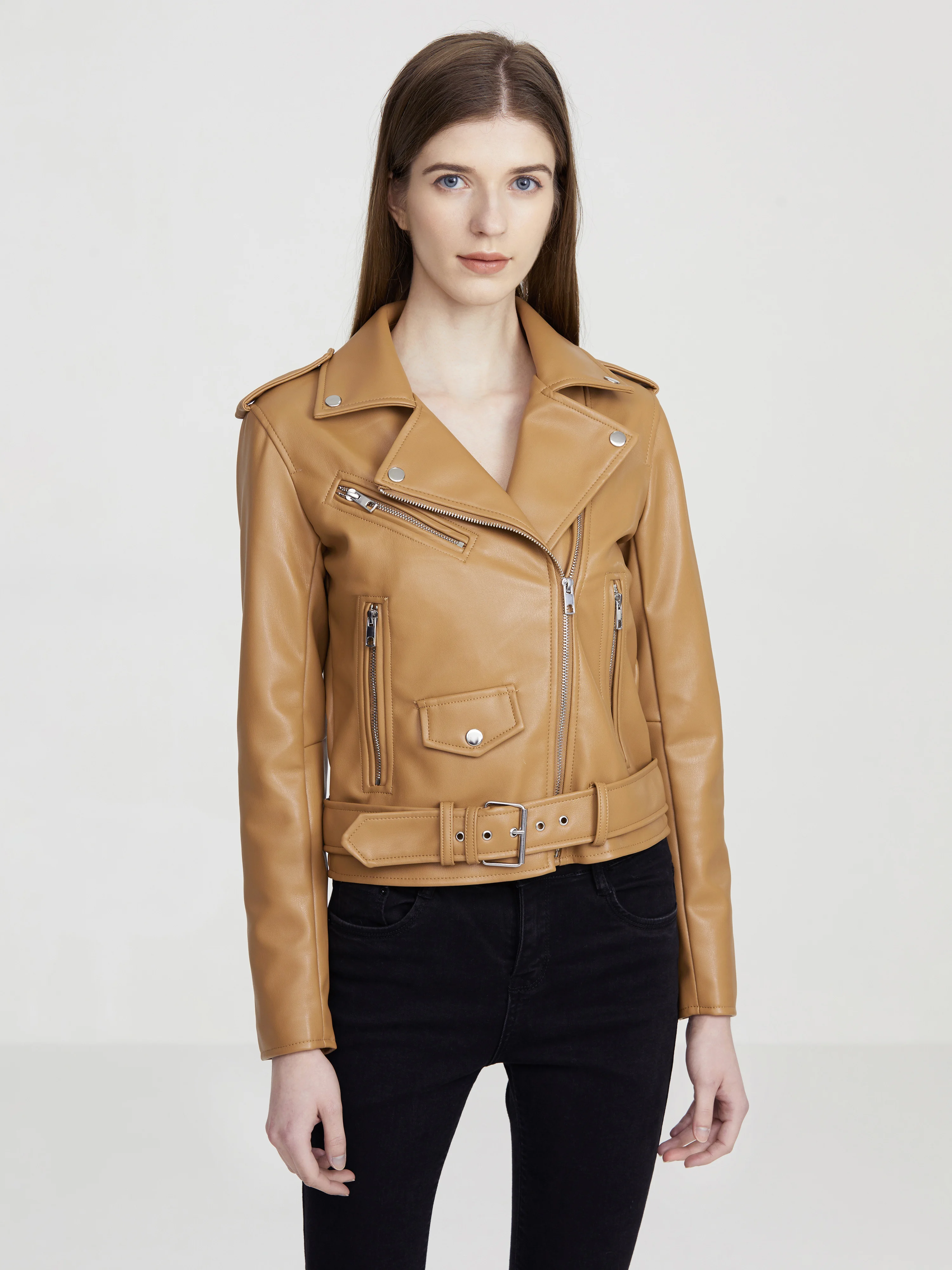 Nieuwe Collectie 2022 Merk Winter Herfst Motorfiets Lederen Jassen Kaki Leren Jas Vrouwen Leren Jas Slanke Pu Lederen Jas