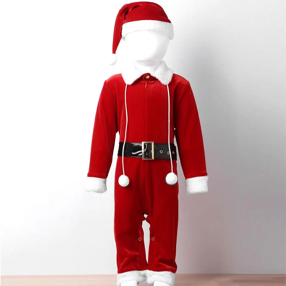 Bebê infantil natal santa traje roupa meninos meninas macacão com chapéu de santa e cós cosplay festa de natal vestir-se