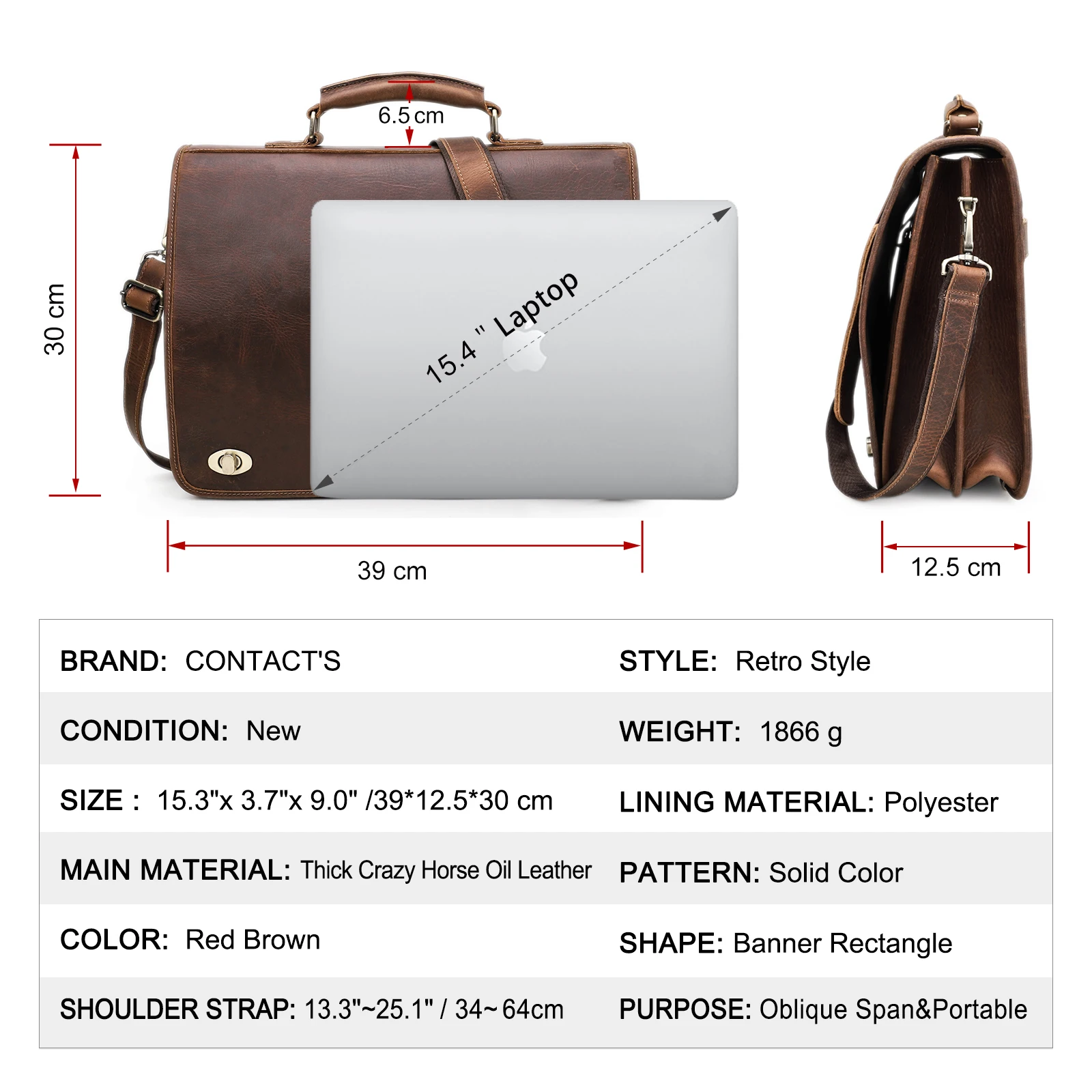 Vintage Genuine Leather Men Briefcase for Business Portfolio Document Laptop 15.4 inch Suitcase Men\'s Shoulder Messenger Bag