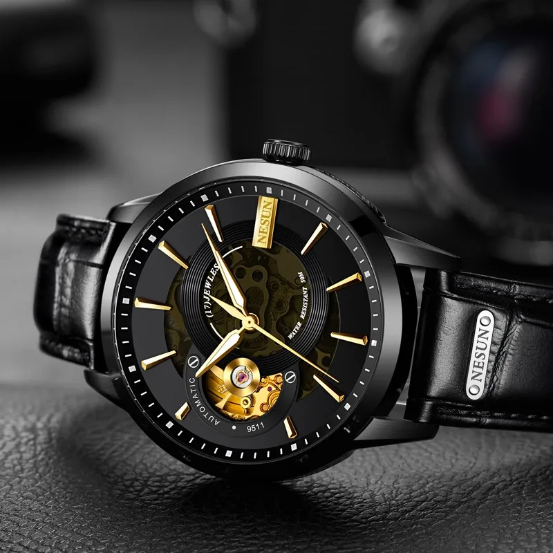 Switzerland NESUN Luxury Brand Automatic Mechanical Men‘s Watches Sapphire Double Skeleton Luminous Hands Waterproof Clock N9511