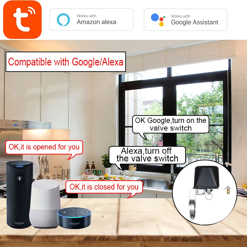 Controlador de válvula inteligente para gasoduto, desligamento automático, Wi-Fi compatível com Alexa e Google Assistant, Tuya, Zigbee