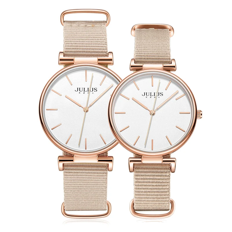 Nieuwe Dunne Julius Heren Horloge Vrouwen Horloge Paar Lovers 'Klok Mode Uur Nylon Band Eenvoudige Jongen Meisje verjaardagscadeau Box