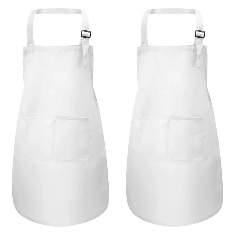 12-Piece Apron and Chef Hat Set, Adjustable Children's Apron with Pockets (White, Suitable for 2-6 Year Old S)