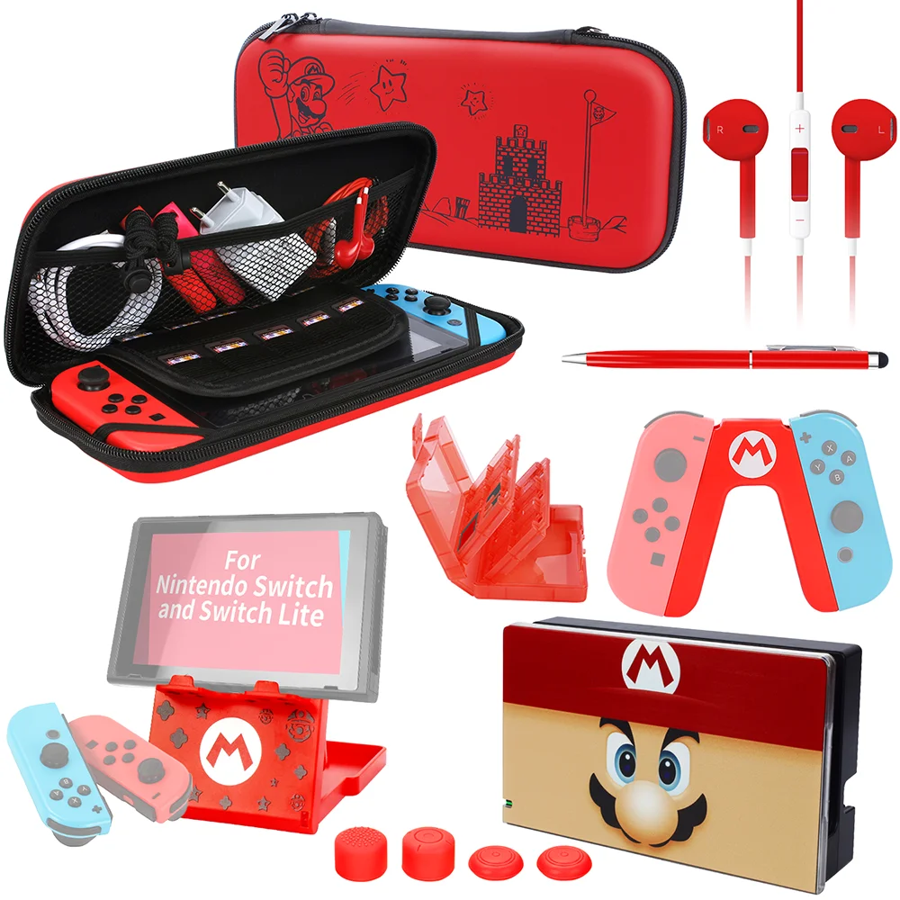 13 in 1 Switch Super Mario Bundle Pack for Nintendo Switch Case Protector, Grip Case,Dock Cover Games Holder Headphone