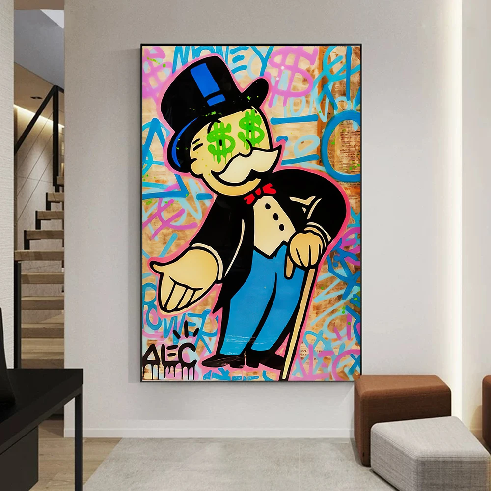 Alec Monopoly Graffiti Kunst Leinwand Gemälde an der Wand Kunst Poster und Drucke Wandbild für Wohnzimmer Dekor Cuadros