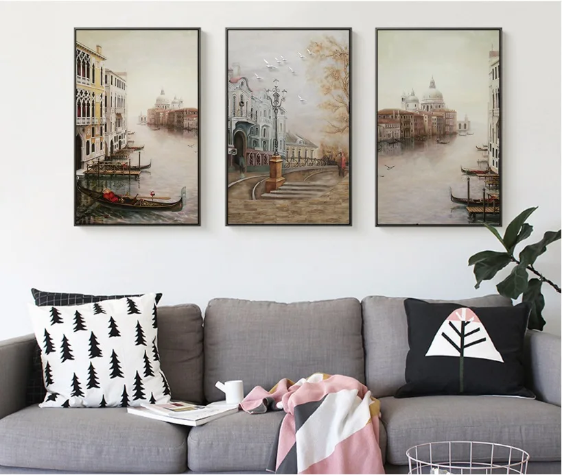 

Water City Landscape Canvas Paintings Modular Pictures Wall Art Canvas For Living Room Decoration No Framed