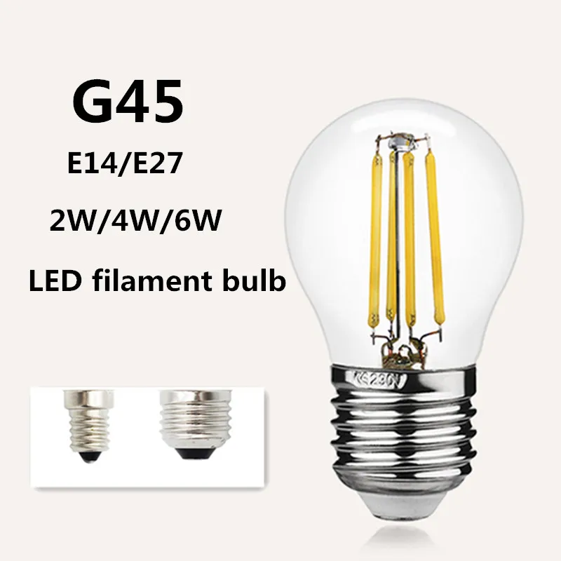 Edison Retro G45 LED 2W 4W 6W Filament Light Bulb E27 E14 COB 220V Glass shell Vintage Style Lamp