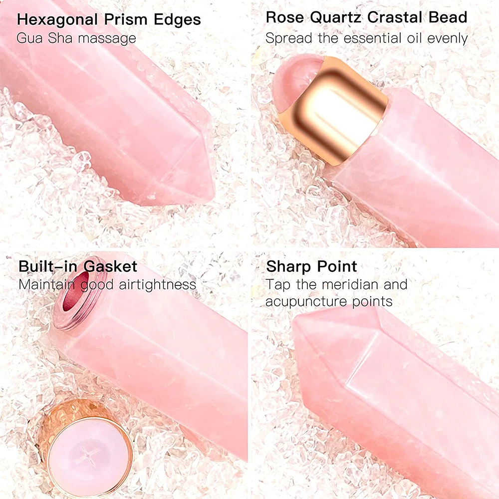 Rose Quarz Jade Roller Ball Flasche Kristall Ätherisches Öl Roller Gesichts Körper Roller Gua Sha Schönheit Gesundheit Facelift Massage werkzeug