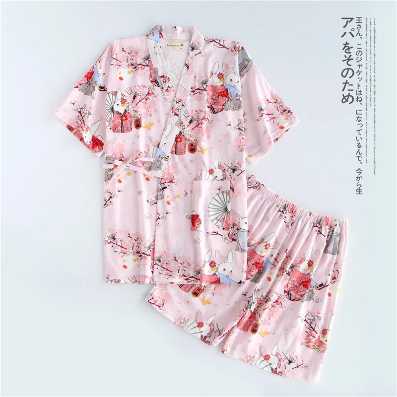 Summer Traditional Japanese Kimono Loose Cardigan Pajamas Woman Yukata Femme Floral Print Short Sleeve Homewear Cotton