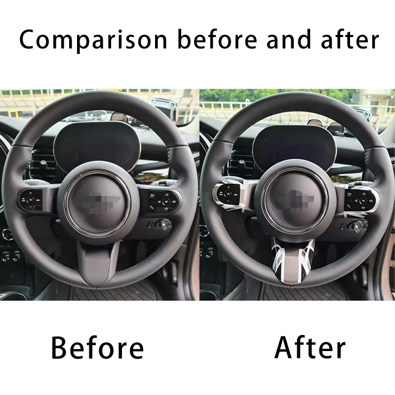 2021 2022 Grey Union Jack Car Steering Wheel Panel Button Sticker Cover For Mini Cooper 1.5T F54 F55 F56 F57 F60 Accessories