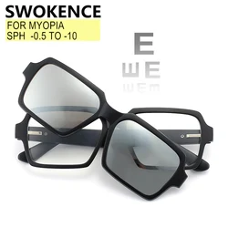 Myopia Glasses -0.5 to -10 With Magnet Clip Of Sunglasses Men Women Square Frame Prescription For Nearsighted Astigmatism F541